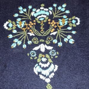 Sonoma Center Embroidered Floral Navy Sweater Grandma Core